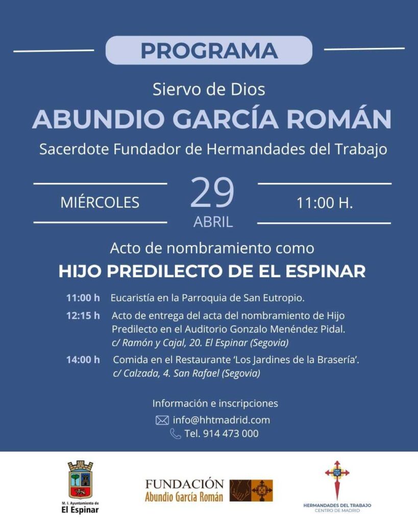 Cartel en azul oscuro sobre un acto religioso en El Espinar, Segovia